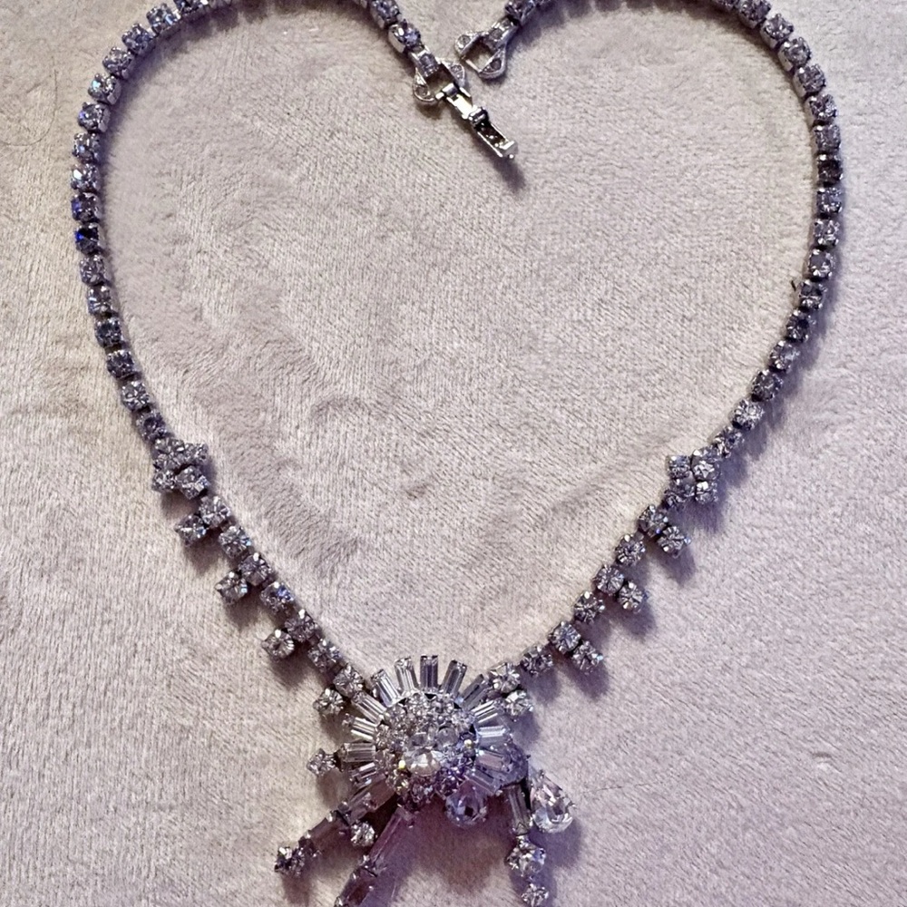 Vintage PARCO silver rhinestone mid century statement necklace